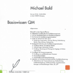 Teilnahmebestätigung Basiswissen QM Weiterbildung VOREST AG Michael Bald